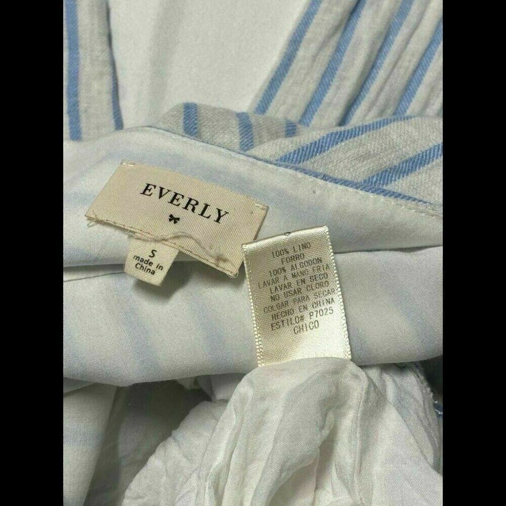 everly Tie-Front Culotte Jumpsuit in Ikat Stripe white blue sz small linen - Picture 11 of 12